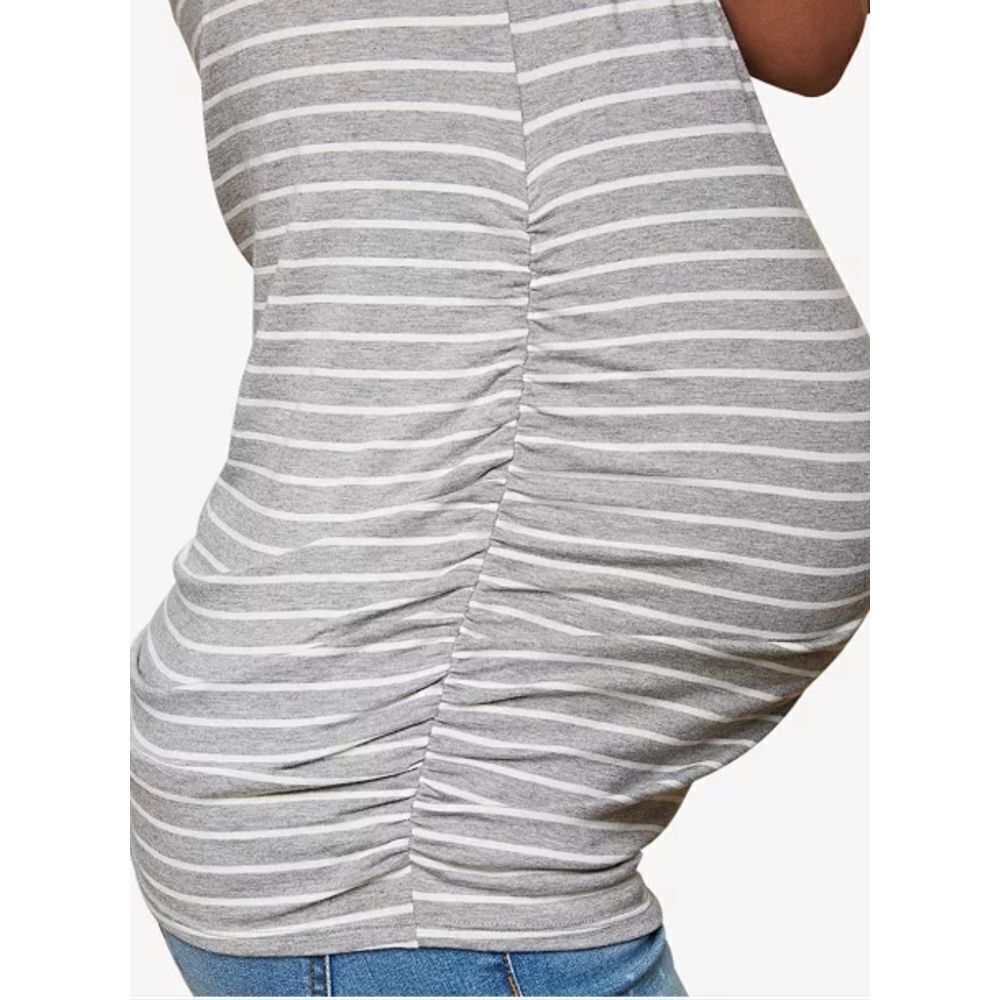 Motherhood Maternity Grey White Striped Ruched Sides V Neck T-Shirt sz S… - Picture 3 of 5